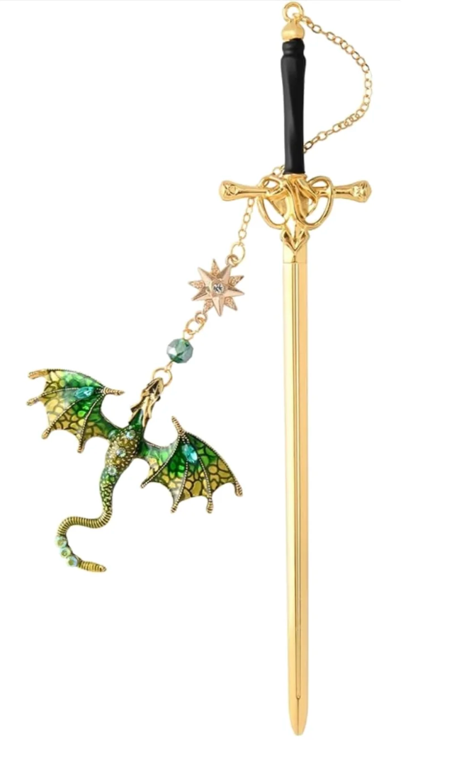 Emerald/gold dragon sword bookmark
