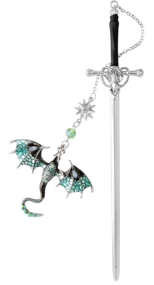aquamarine/silver dragons sword bookmark.